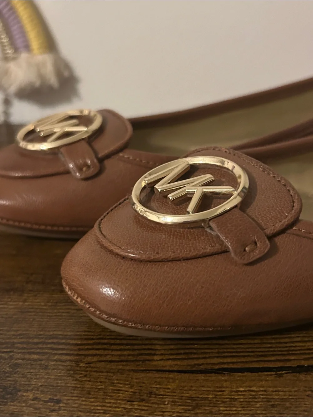 Michael Kors Tan Brown Leather MK Logo Loafers
